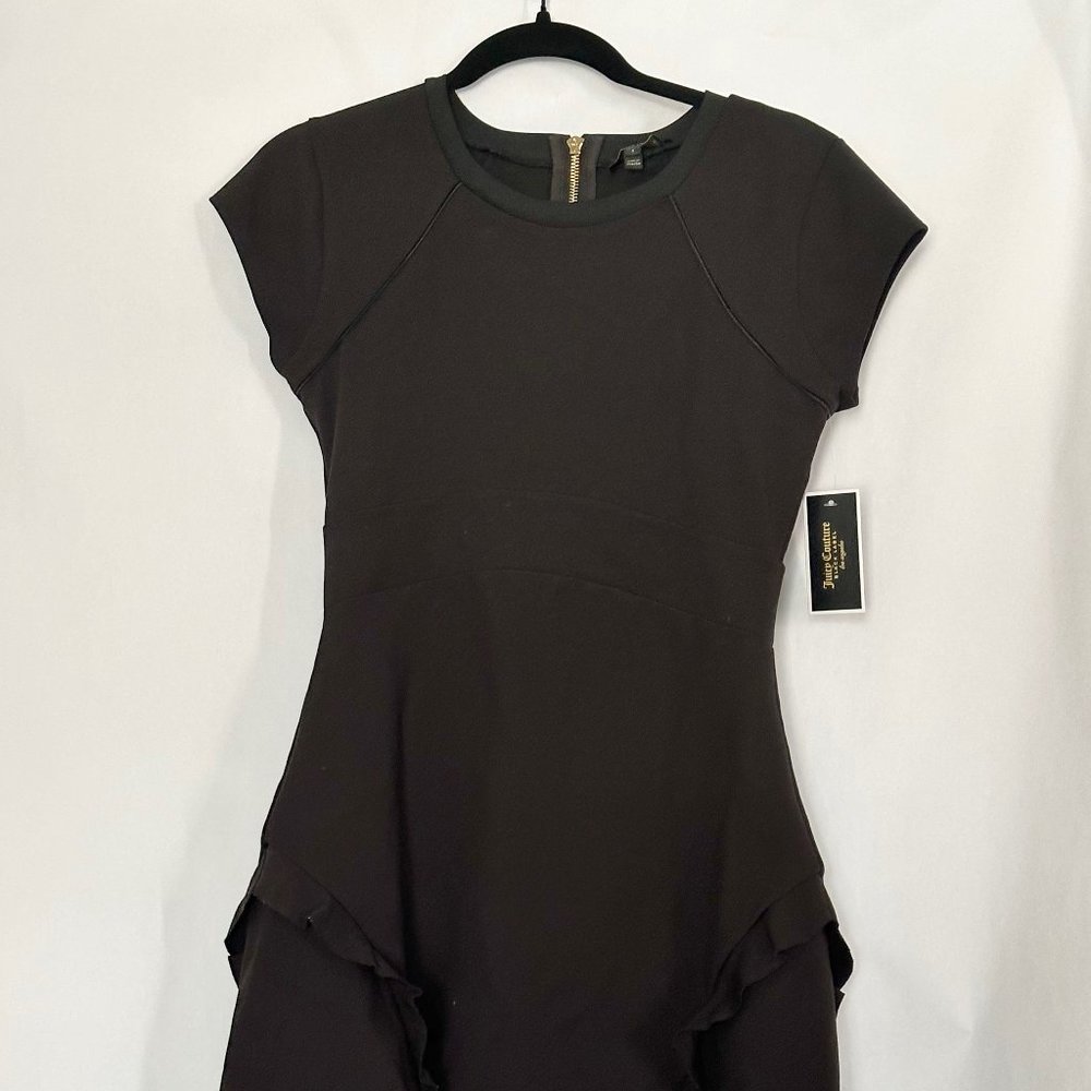Juicy Couture Black Label Pitch Black Knit Flirty Ruffle Ponte Dress with Tag